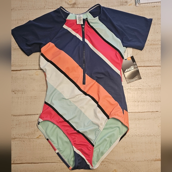 Avia Swim Short sleeve zip front Rashguard Size Medium - Picture 5 of 9
